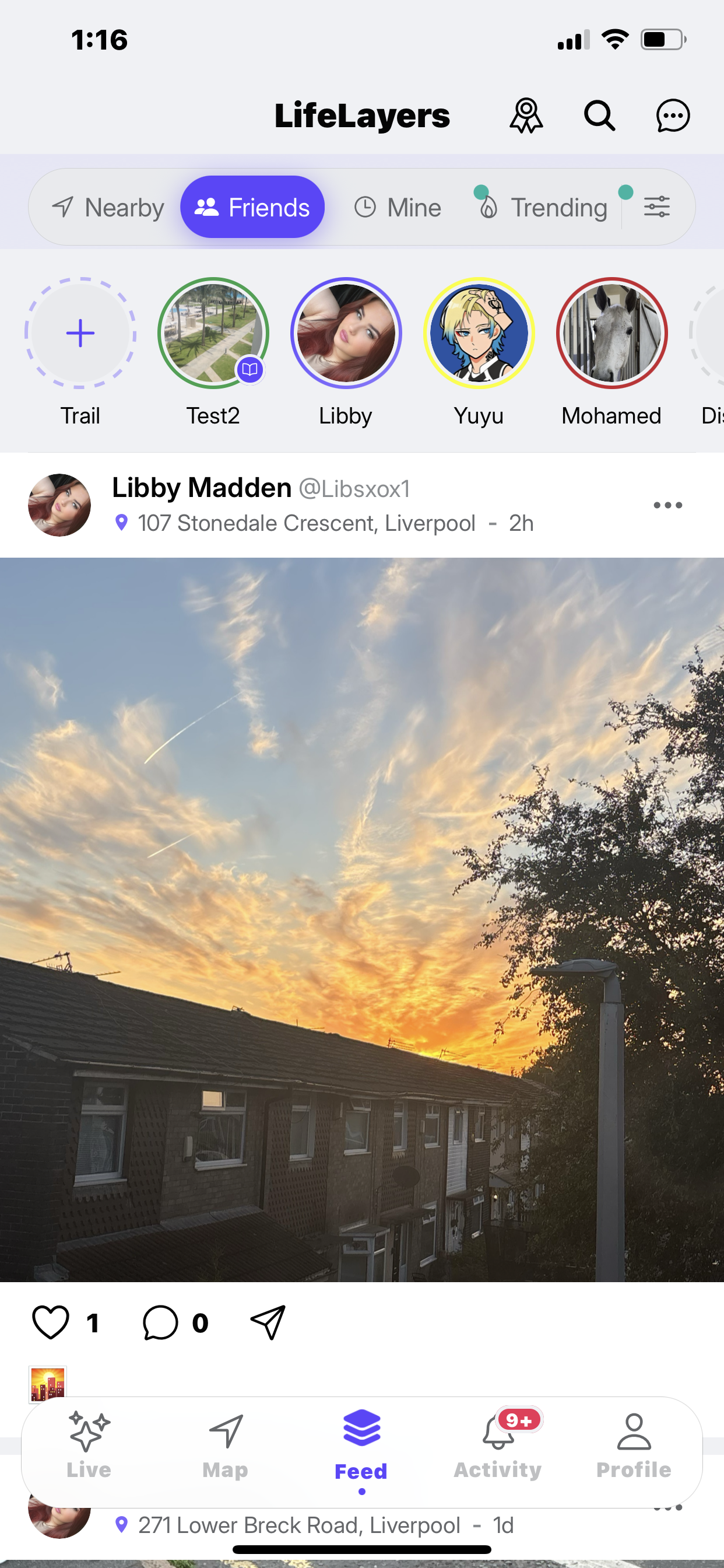 LifeLayers feed (light theme)